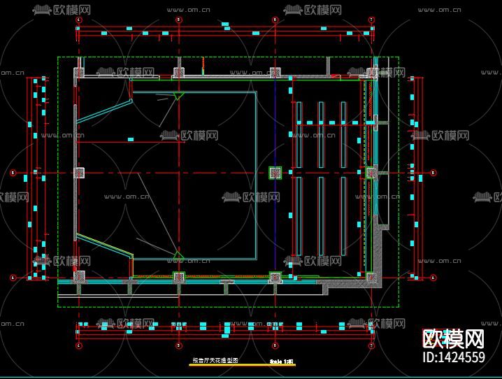 多功能报告厅cad施工图下载（渲染图5）