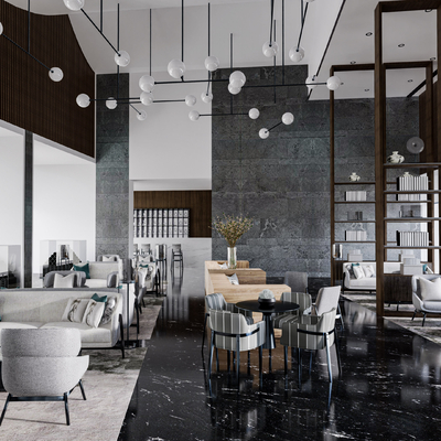  现代售楼处洽谈区su模型 