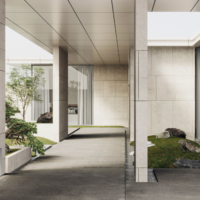 现代别墅庭院走廊3d模型