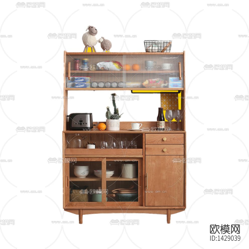 北欧简约创意实木玻璃餐边柜