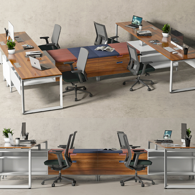  现代卡位办公桌椅su模型 