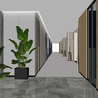  现代办公室走廊su模型 