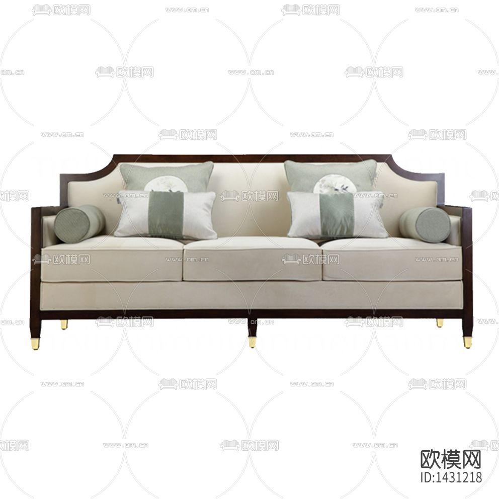 现代简约创意实木布艺三人沙发下载