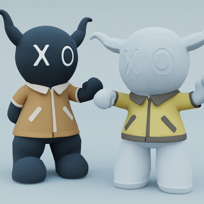  现代黑白娃娃玩具su模型 