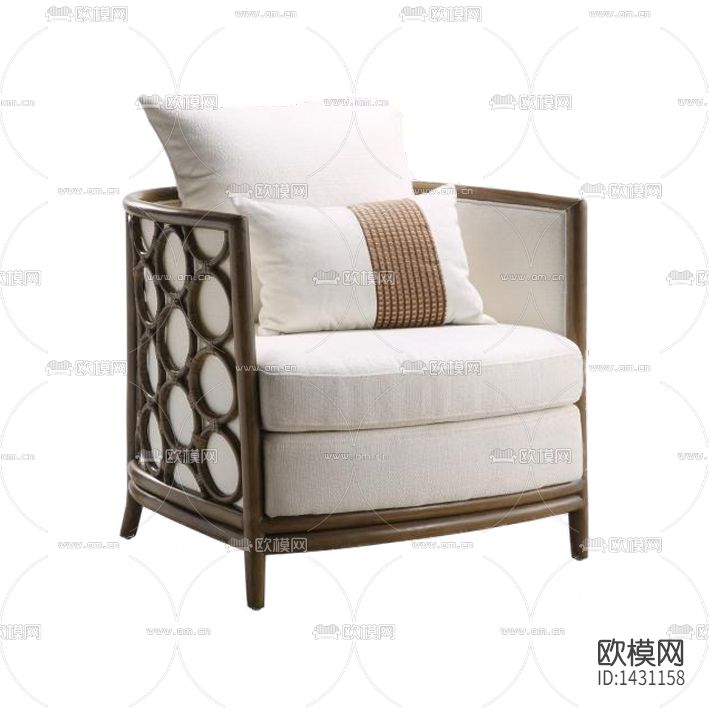 新中式禅意实木布艺单人沙发下载