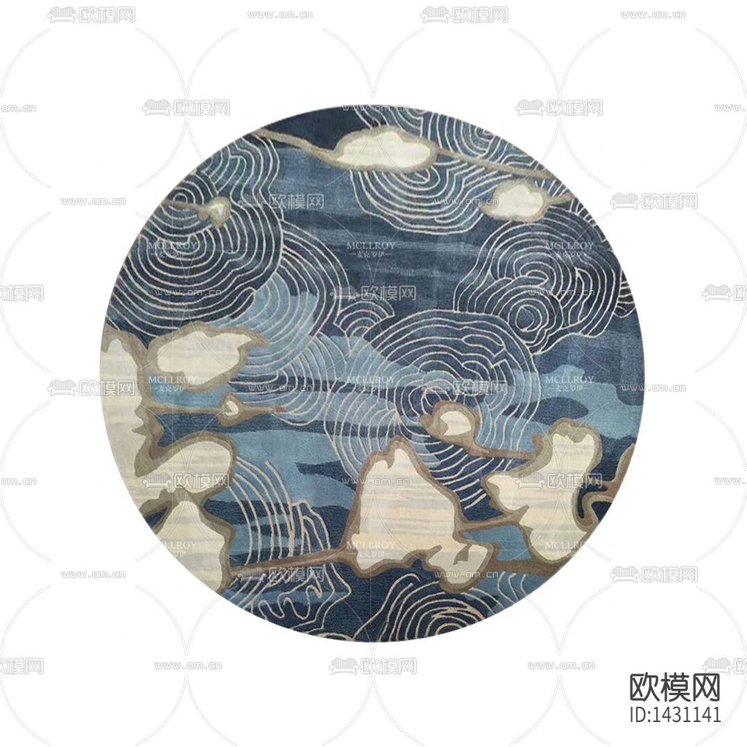 新中式禅意水波纹理布艺圆形地毯下载