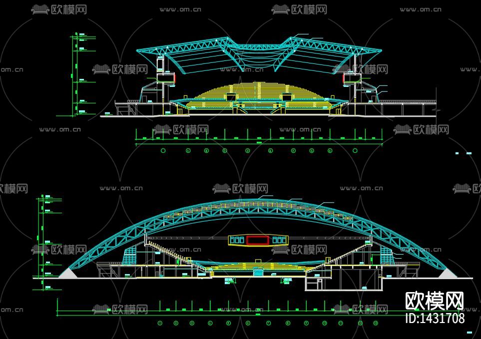 体育馆电子大屏幕结构cad图下载（渲染图4）