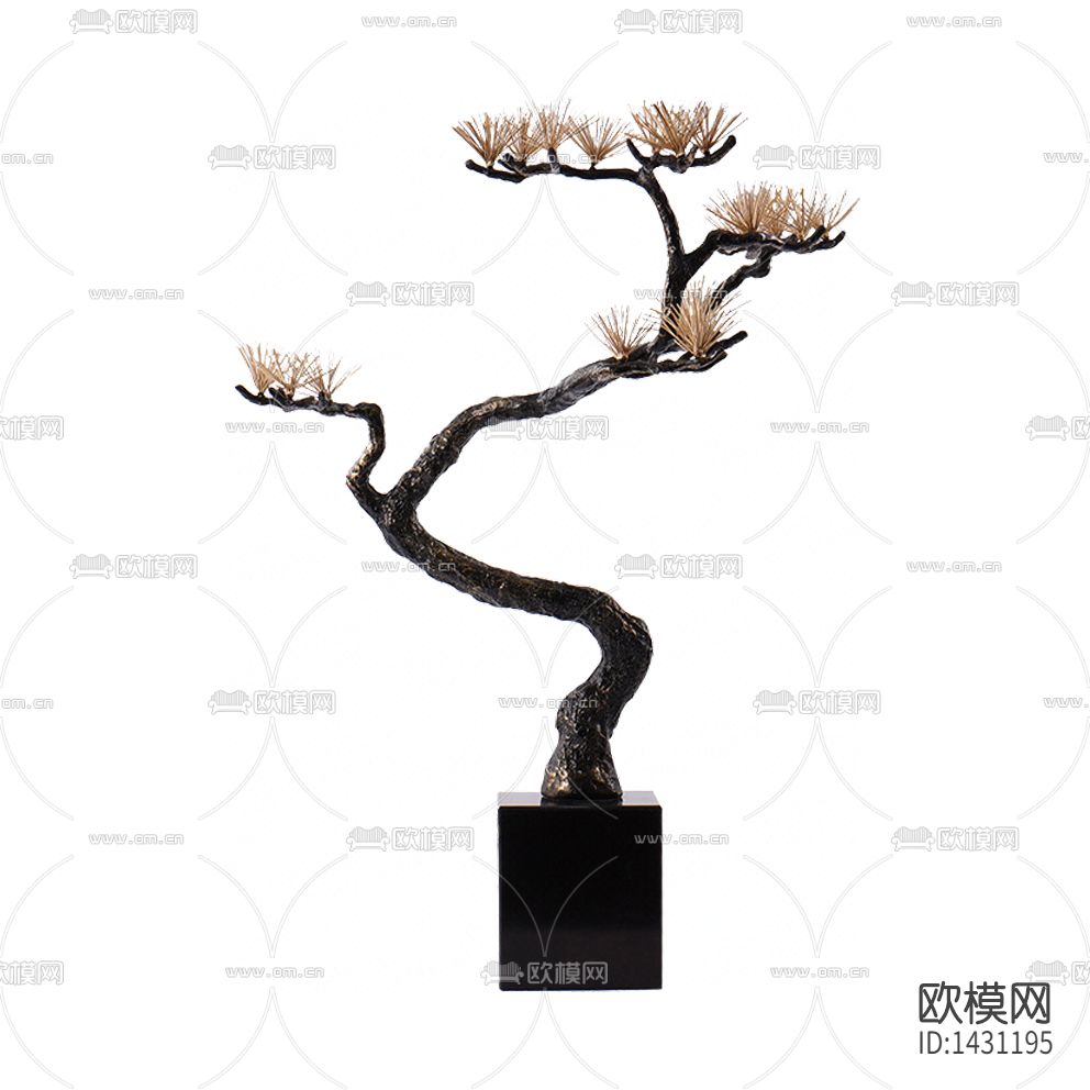 新中式禅意金属迎客松摆件