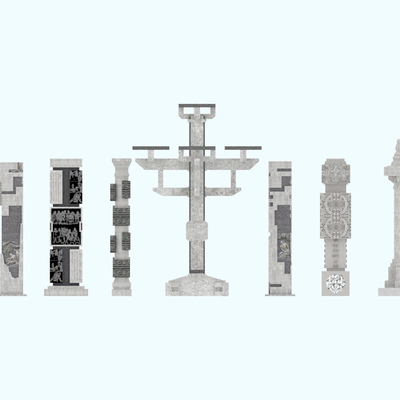  中式景观柱su模型 