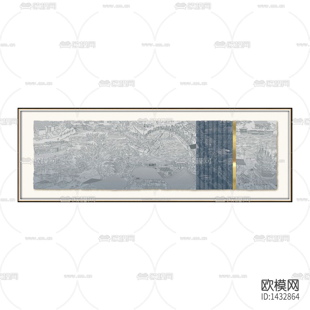 中式轻奢横幅山水金箔艺术喷绘装饰画下载