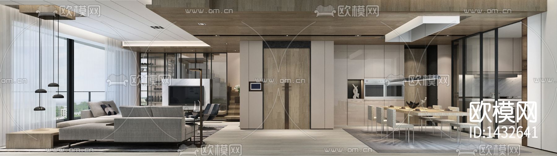 复式家装样板间cad施工图下载（渲染图1）