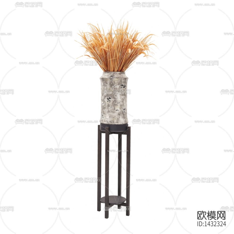 新中式禅意实木大理石花器落地花艺