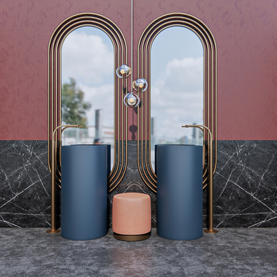  现代洗手盆su模型 