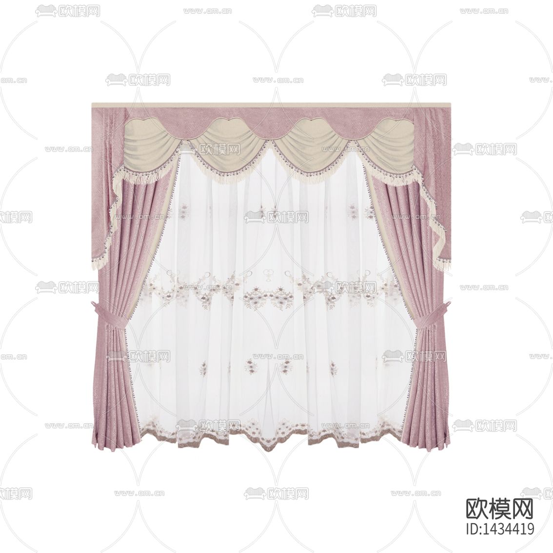 简欧创意碎花粉色布艺遮光窗帘下载