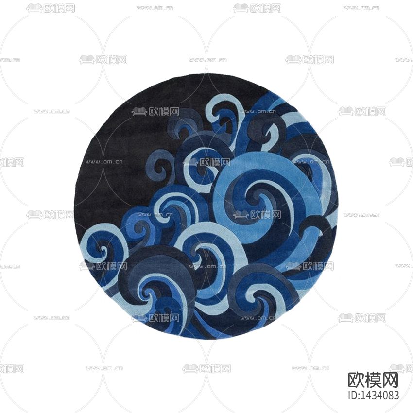 日式简约创意蓝色海浪纹理布艺地毯下载