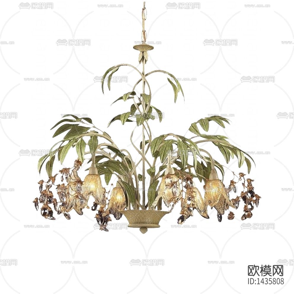 田园风创意金属绿植花卉水晶吊灯下载