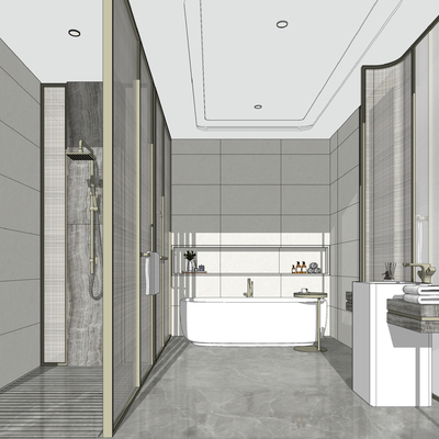  现代酒店卫生间su模型 