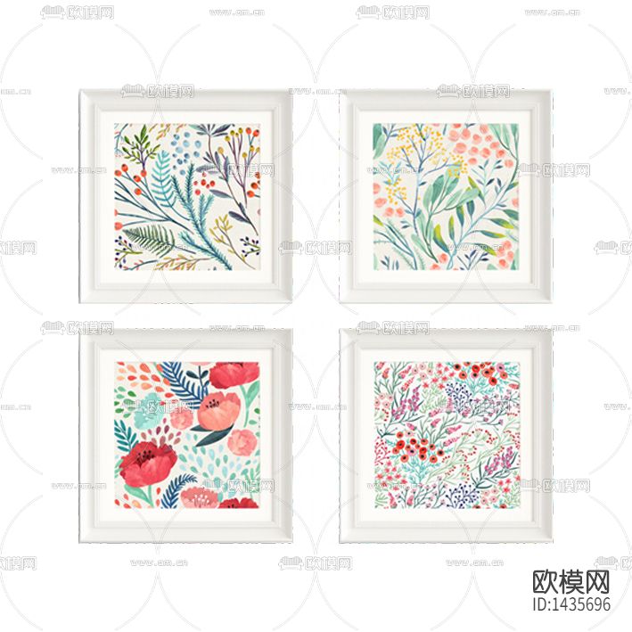 北欧简约创意花卉色彩四联装饰画下载