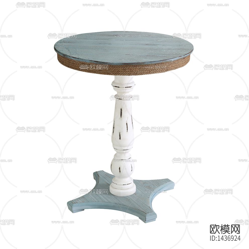 地中海简约创意蓝白色实木圆凳下载