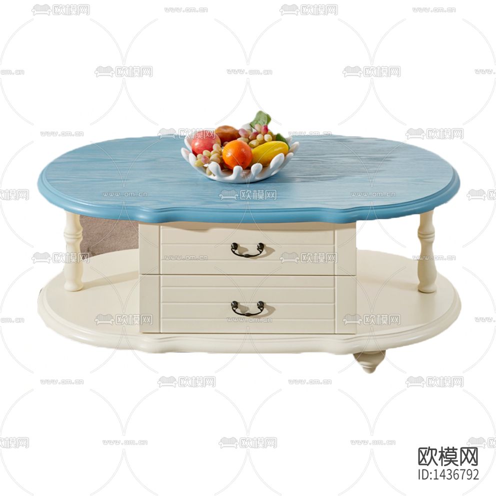 地中海创意蓝白色实木茶几下载
