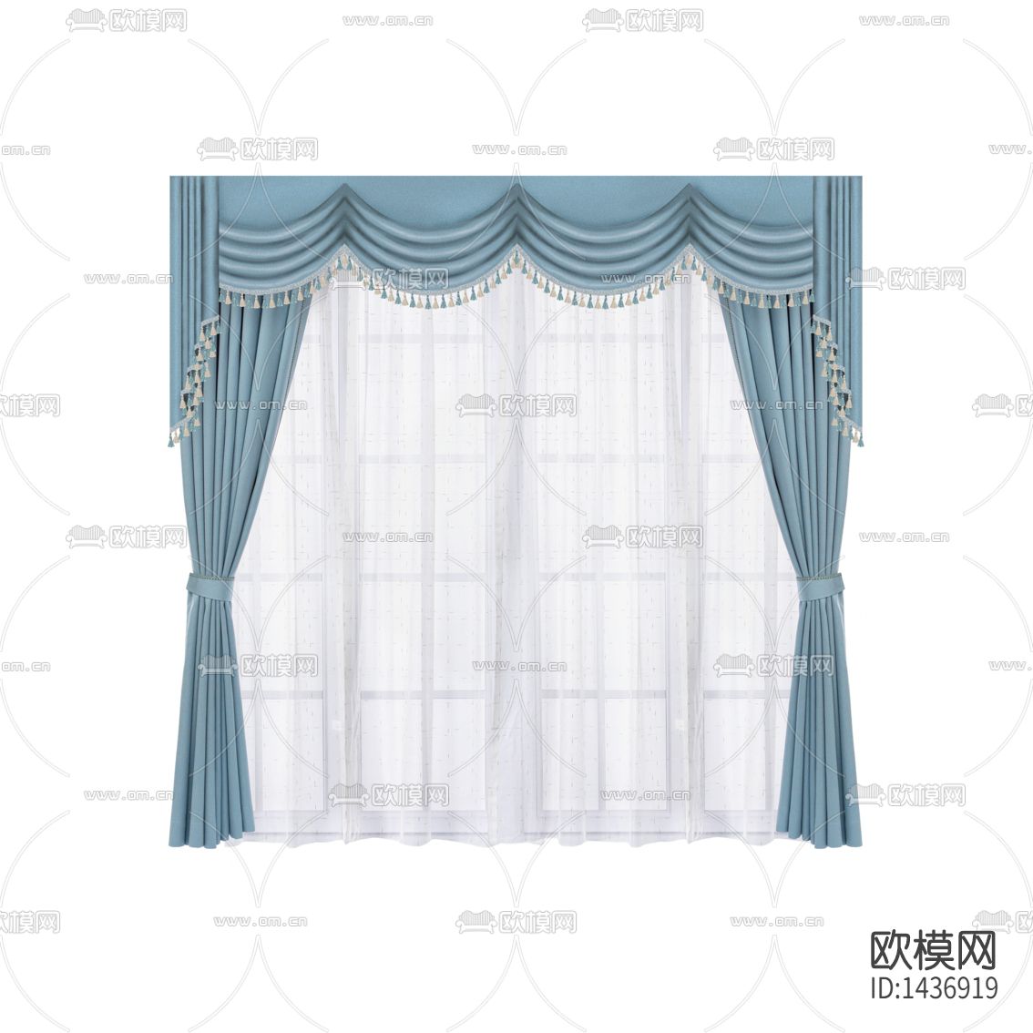 地中海创意蓝白色流苏布艺遮光窗帘下载