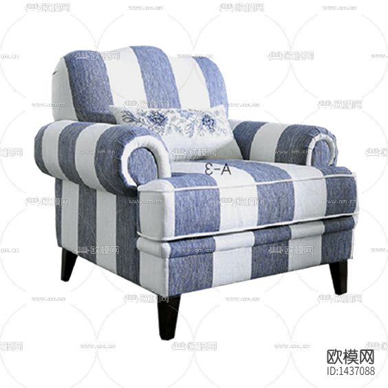 地中海创意蓝白色布艺单人沙发下载