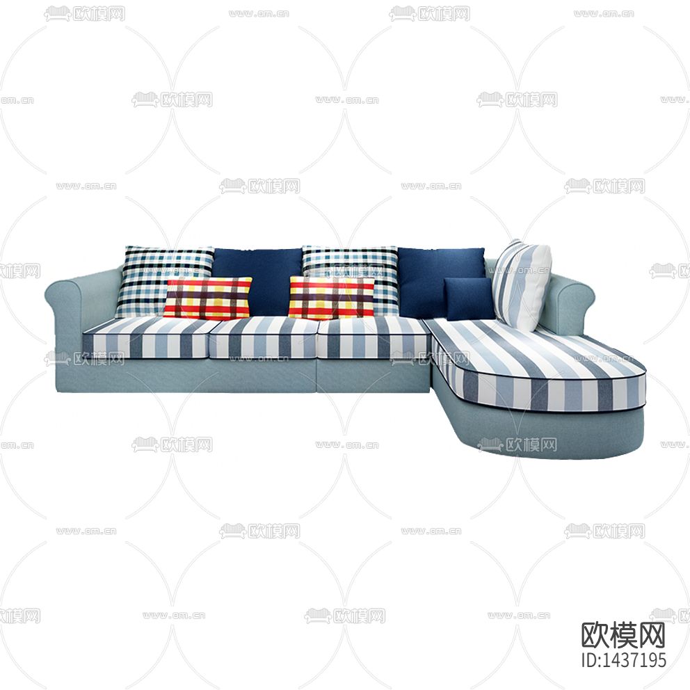 地中海创意蓝白色布艺转角多人沙发下载