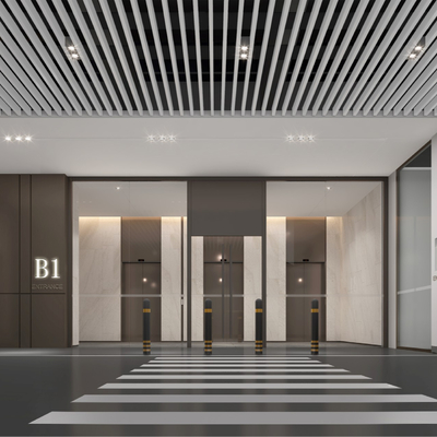  现代地下室车库电梯厅su模型 