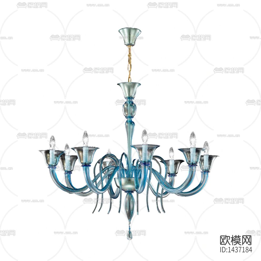 地中海创意金属蓝色玻璃多头吊灯下载
