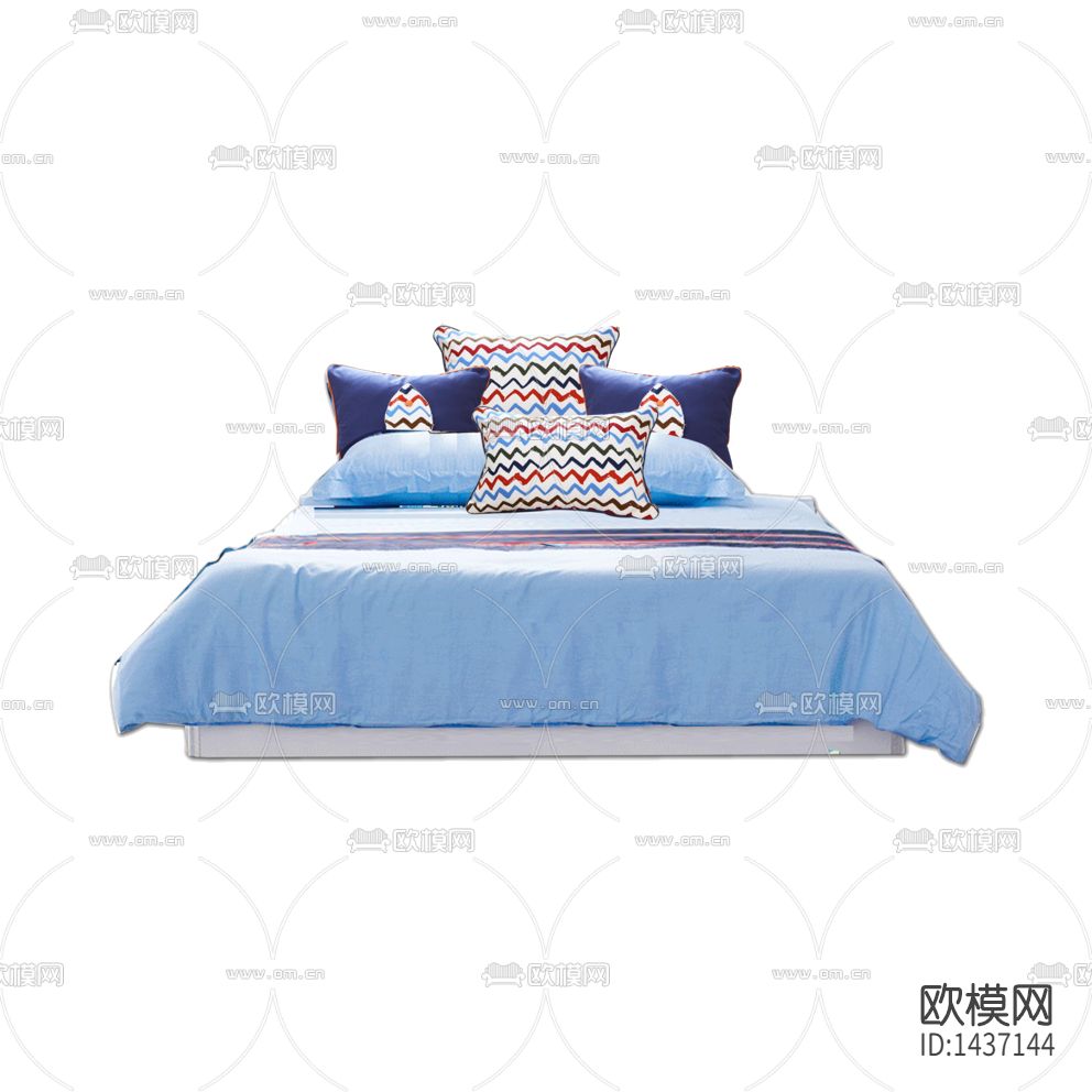 地中海创意蓝白色条纹布艺双人床下载