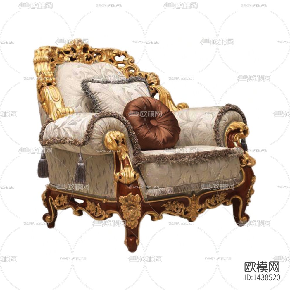 欧式古典实木雕刻描金布艺单人沙发下载