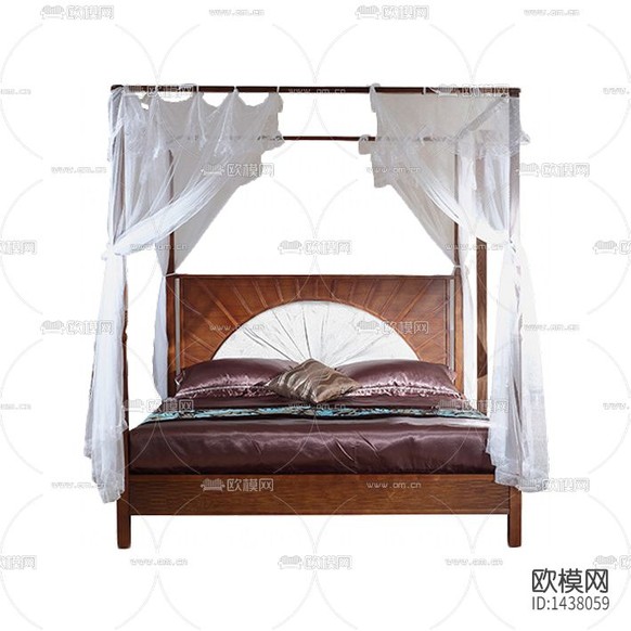 东南亚复古实木布艺双人床下载