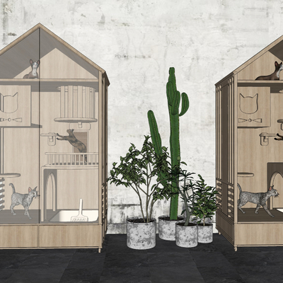  现代猫爬架猫窝su模型 