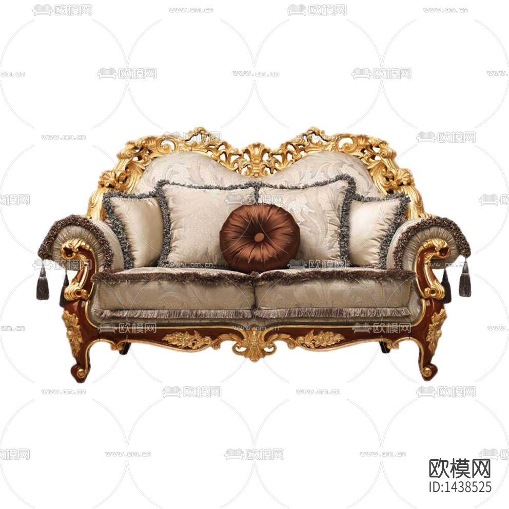 欧式古典实木雕刻描金布艺双人沙发下载