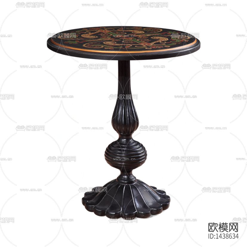 欧式古典实木雕刻圆形边几下载