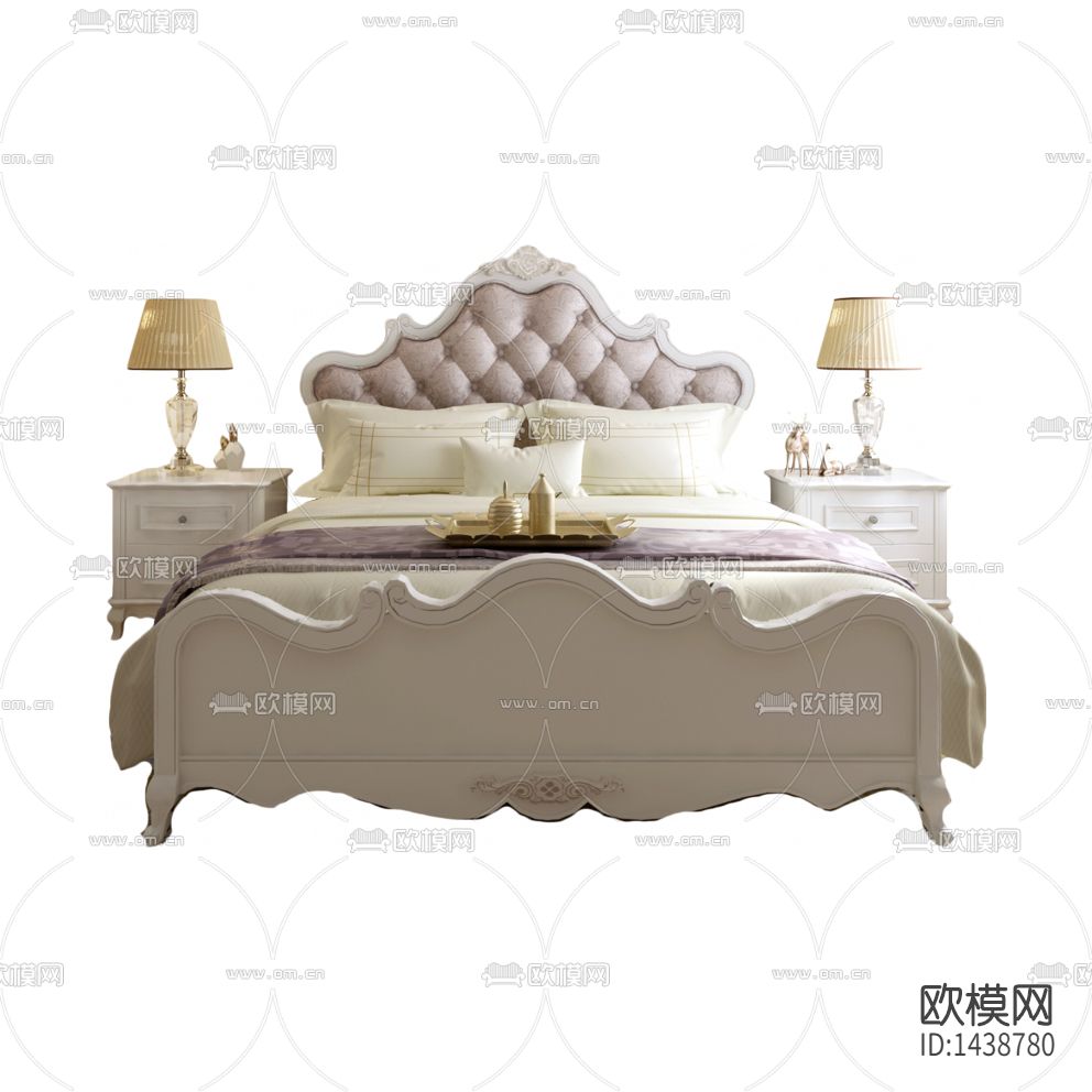 欧式古典实木雕花皮革双人床下载