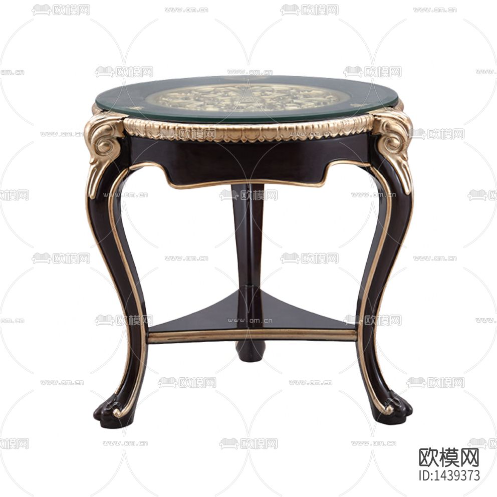 新古典实木雕花描金圆形边几下载