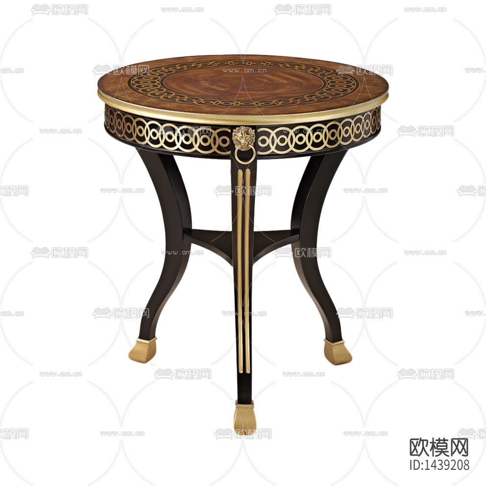 新古典实木描金花纹实木圆形边几下载