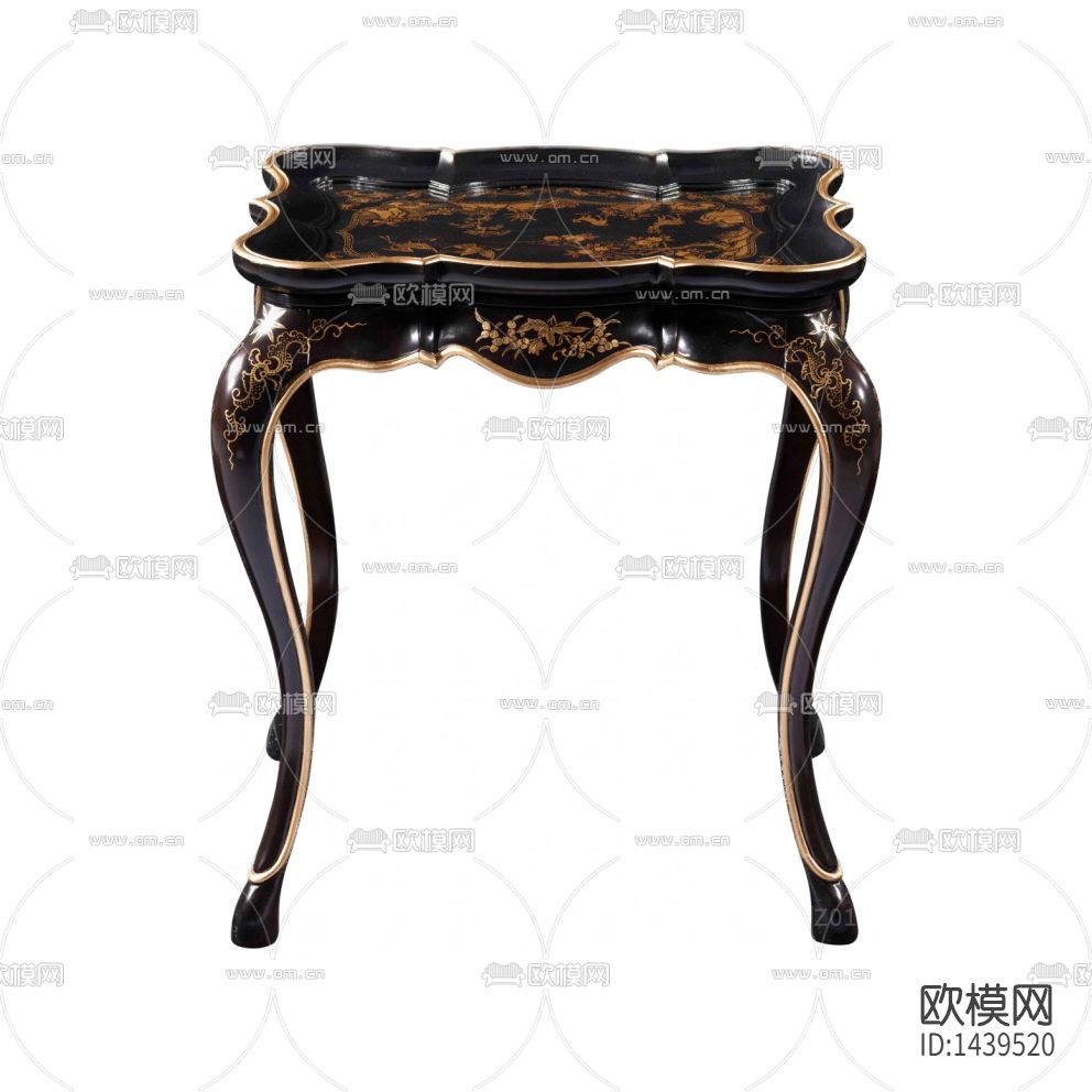 新古典实木描金雕花方几下载