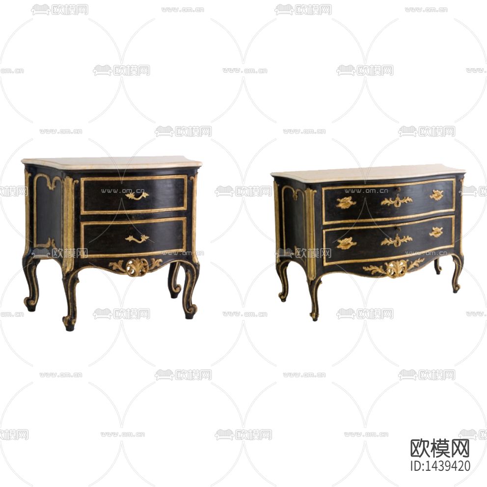 新古典实木雕花描金床头柜下载