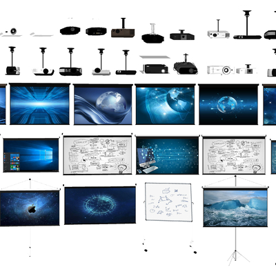  现代投影仪投影幕布su模型 