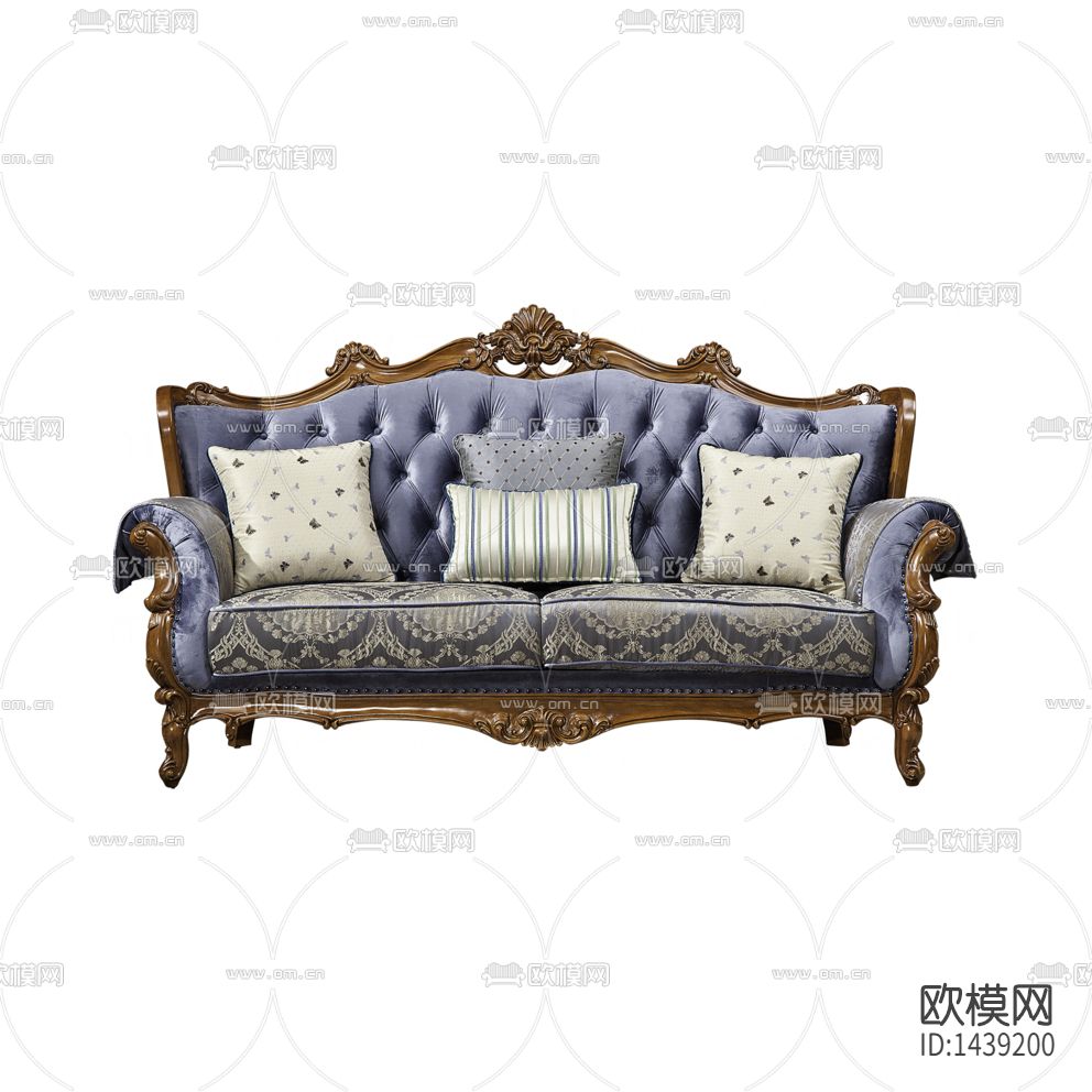 欧式新古典实木雕花布艺三人沙发下载