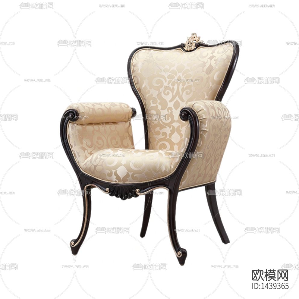 新古典实木雕花描金布艺单人休闲椅下载