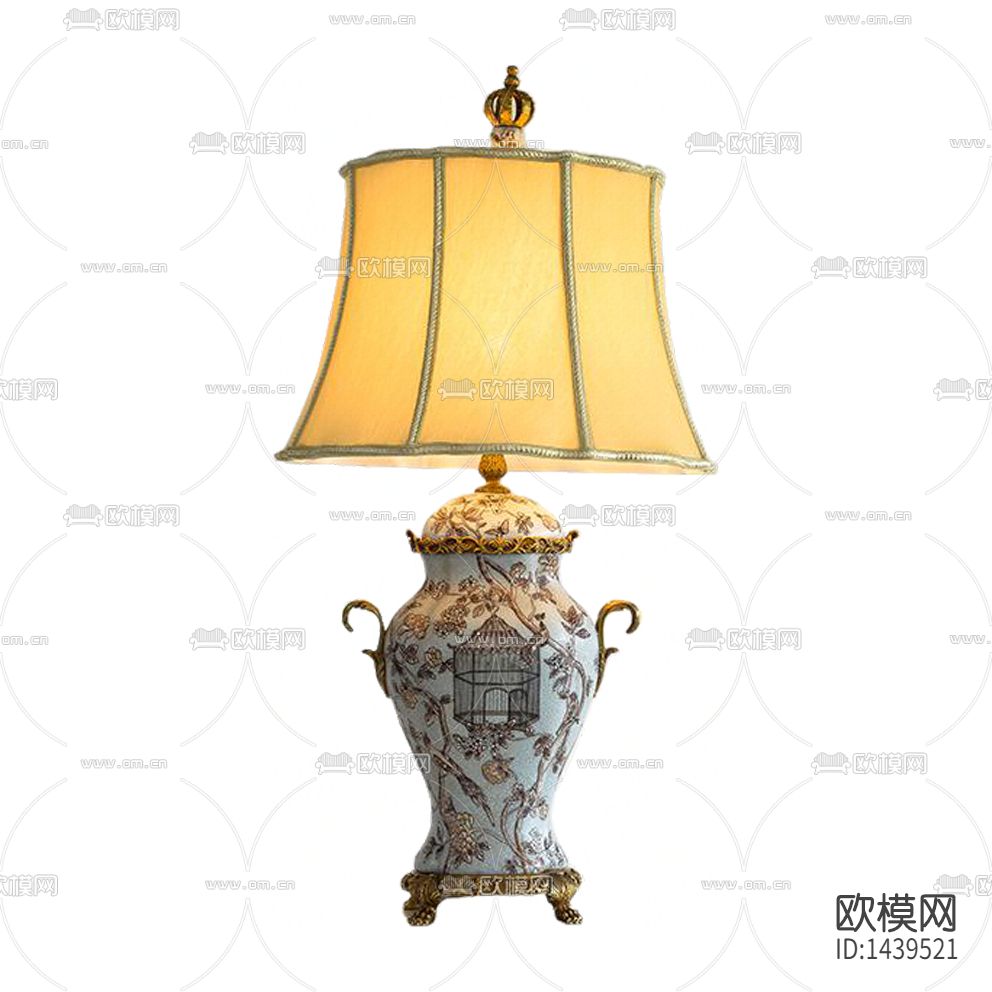欧式古典铜配陶瓷手绘花鸟台灯下载