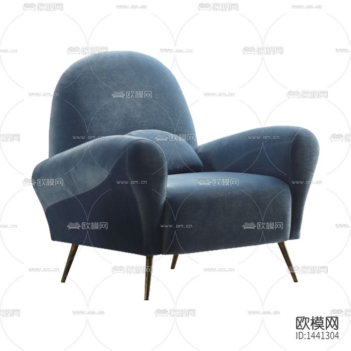 现代简约创意蓝色布艺单人沙发下载