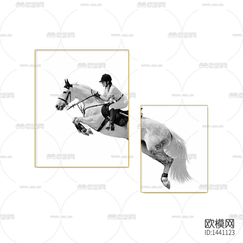 现代简约赛马摄影二联装饰画下载