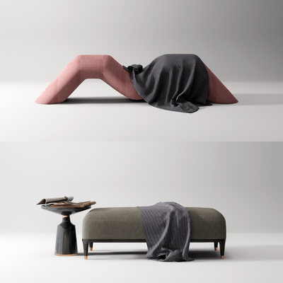  现代布艺脚踏su模型 