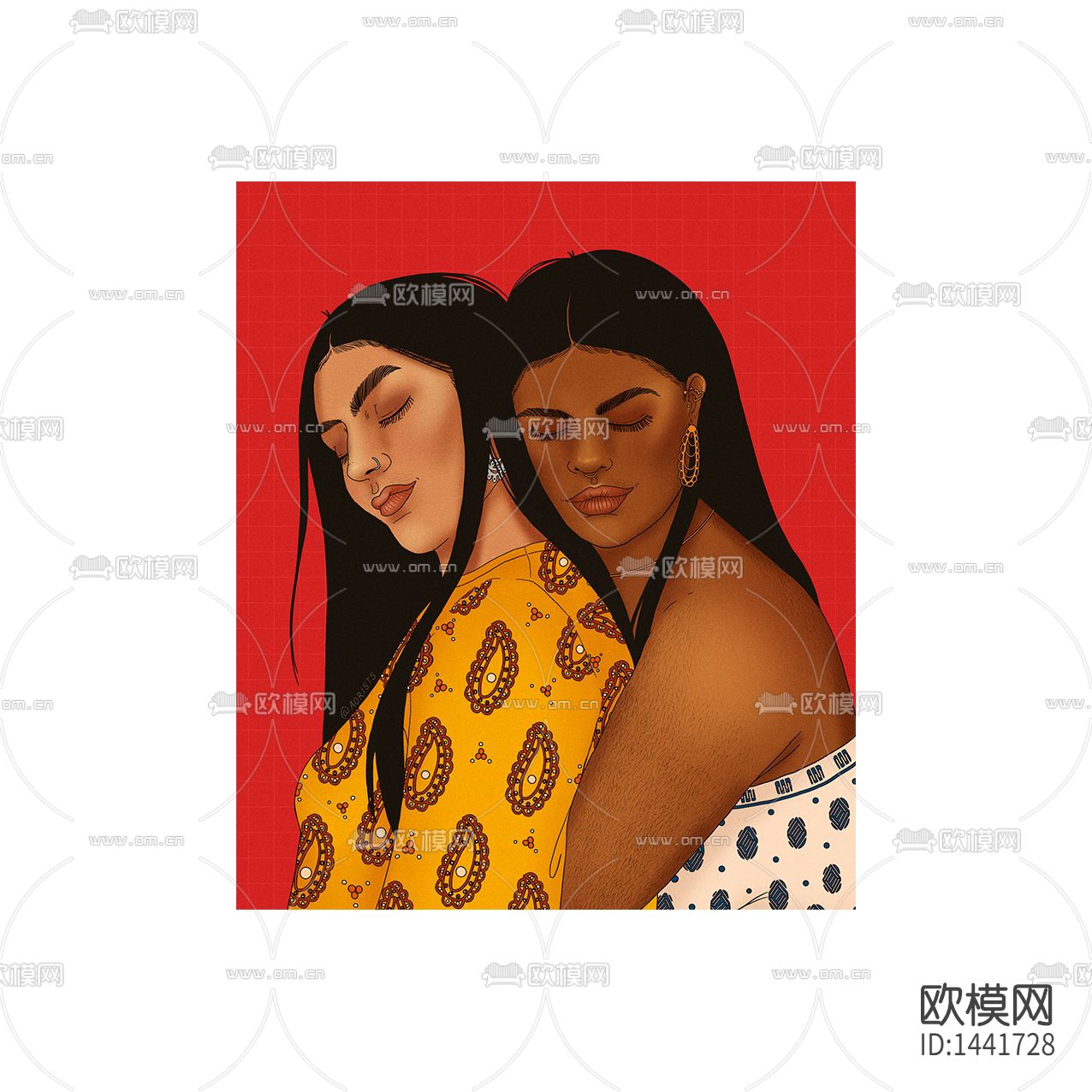 现代创意欧美风手绘女性画像装饰画下载