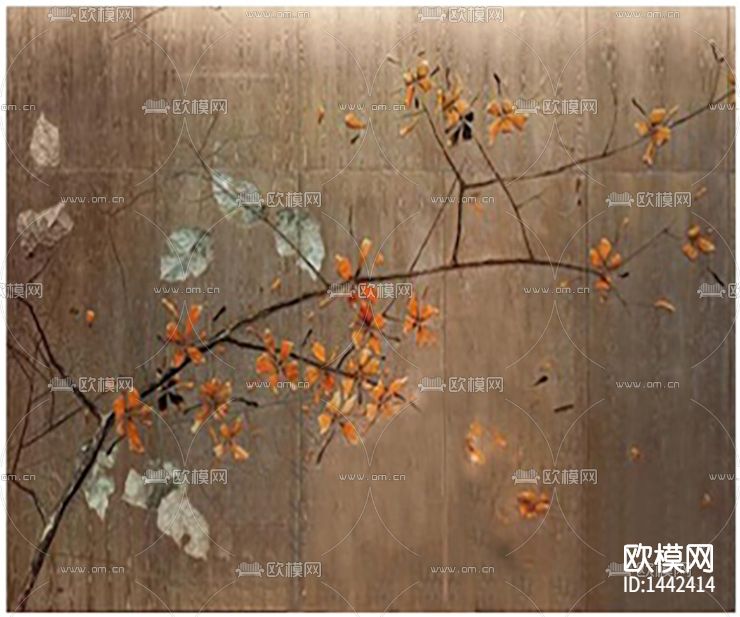 新中式古典创意树枝印花背景墙