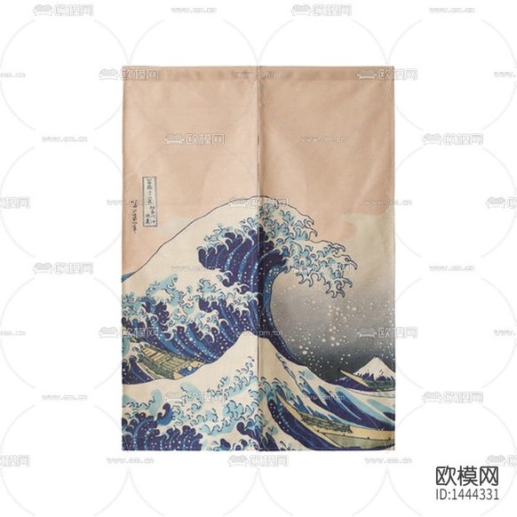 日式古典浮世绘海浪门帘下载